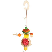 Висяща играчка за малки животни  Flamingo TOY FARUK WITH BALL WITH ROPE MIX 20CM изработена от царевични листа и дърво